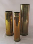 3 WWI and WWII brass shell cases - H 29 cm 1918, 30 cm 1940 and 36.5 cm 1941