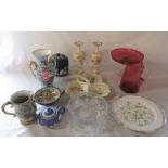Various ceramics and glassware inc Carlton ware, Wedgwood and cranberry glass