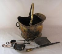 Brass coal bucket and fireside companion pieces