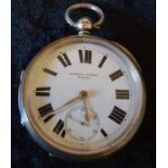 Victorian silver case pocket watch makers name Harris Stone, Leeds to both dial & works. Hall mark