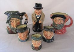Selection of Royal Doulton character jugs and toby jug inc Winston Churchill, Rip Van Winkle