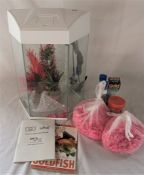 New Hexagonal full set up cold water fish tank complete with light, pump, gravel, plants,