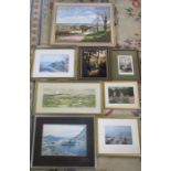 Various prints inc Louth and an acrylic rural painting