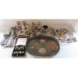 Various silver plate inc tea set, cutlery and tray
