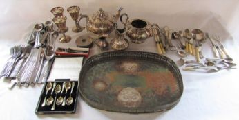 Various silver plate inc tea set, cutlery and tray