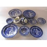 Various blue and white ceramics inc Burleigh ware willow