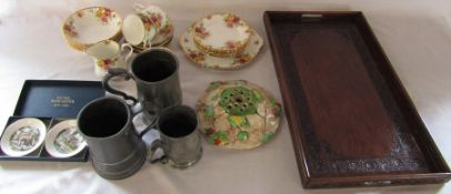 Various ceramics inc Royal Staffordshire, Royal Worcester and Falcon ware, Victorian pewter tankards