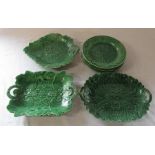 Selection of green glaze majolica leaf plates