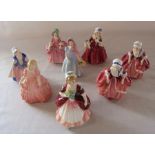 8 small Royal Doulton figurines - Bo Peep (af), Dinky Doo, Wendy, Rose, Valerie, Goody Two Shoes (2)