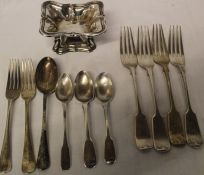 3 Georgian silver teaspoons, Mappin & Webb silver rat tail dessert spoon & 2 forks Sheffield 1915 (