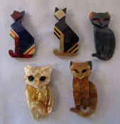 Set of 5 Lea Stein style cat brooches (all new)