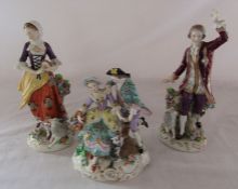 3 Sitzendorf porcelain figurines H 24 cm and 18 cm
