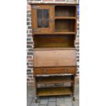 Early 20th century Arts & Crafts bureau bookcase H 180cm W 78cm D 35cm (missing ring handles)