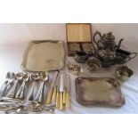 Various silver plate inc tray, tea service and cutlery