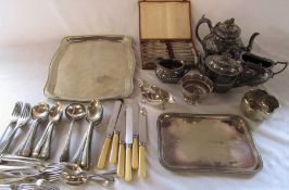 Various silver plate inc tray, tea service and cutlery