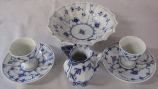 Royal Copenhagen blue and white bowl / dish no 141 D 17 cm, jug no 1031 and 2 egg cups no 117