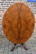 Victorian burr walnut veneer loo table. Top 137cm by 103cm