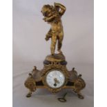 French gilt metal cherub mantel clock H 29 cm L 17 cm signed Aug Moreau