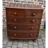 Victorian bow fronted mahogany chest of drawers on turned feet W 96cm H 112cm D 51cm