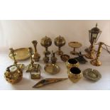 Various brassware inc candlesticks, table lamp, bowls etc