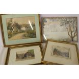 3 framed watercolours including "Cottages at Fullers End Near Elsenham" by Brigadier E M Jack c.