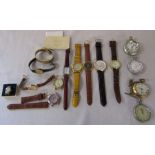 Box of watches inc 4 pocket watches  - 2 BR watches, 1 BR stopwatch and 1 Y/M watch