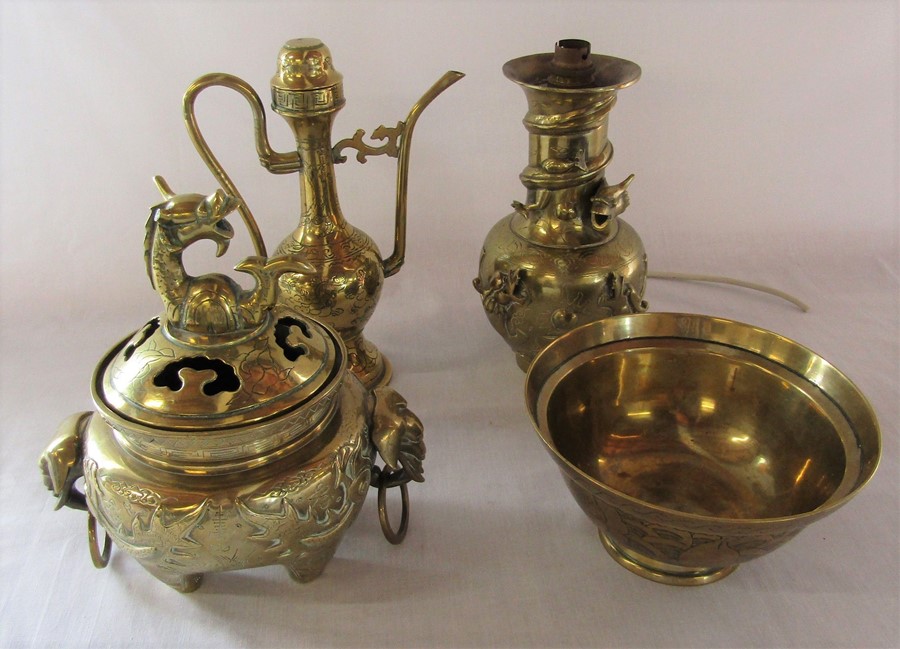 Various Oriental style brassware inc bowl and incense burner