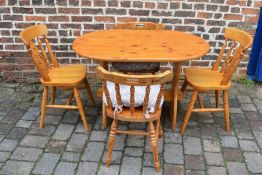 Pine table and 2 pairs of pine chairs