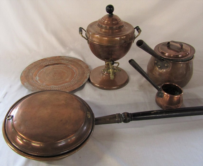 Selection of copper inc samovar and pans