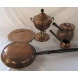 Selection of copper inc samovar and pans