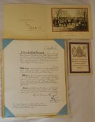 Signed Christmas card from Queen Elizabeth the Queen Mother, dated 1962, OBE certificate awarded