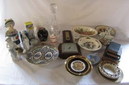 Various ceramics and glassware inc Bohemia and Royal Crown Derby, small barometer and books etc