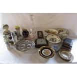 Various ceramics and glassware inc Bohemia and Royal Crown Derby, small barometer and books etc