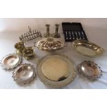 Various silver plate inc tureen, candlesticks and toast rack