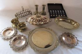 Various silver plate inc tureen, candlesticks and toast rack