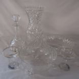 Selection of cut glass inc bowls, decanter and large vase