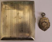 Silver cigarette case Birmingham 1926 and silver fob wt approx. 2.24ozt
