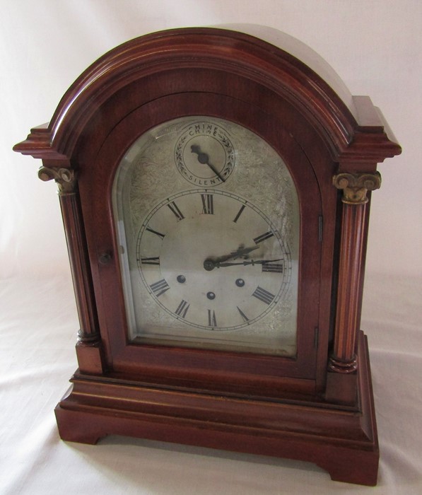 Dome top mantel clock with silvered dial H 42 cm marked DRP