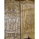Two large Pre-Raphaelite style stained glass window plans / cartoons "Angel of the Holy Grail" & "