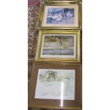 2 framed Russell Flint prints and a gilt framed William Weekes print