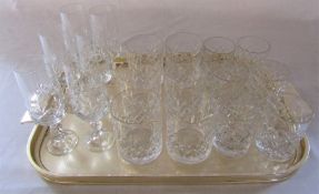 Set of 6 cut glass large tumblers, small tumblers and champagne flutes