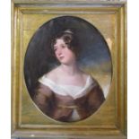 Large gilt framed 19th century oil on board portrait of a young woman 78 cm x 90 cm (size