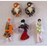 5 brand new Lea Stein style Art Deco ladies brooches