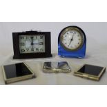 DEP Art Deco bakelite clock & 1 other, Boots compact, match box holder and matching notepad