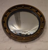 Gilt framed circular convex wall mirror and a barometer (af)