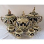 3 German punch bowls with 4 cups H 29, 27 and 32 cm inc 4 L and 3 L