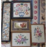 Various framed needlepoint pictures inc early 20th century Chinese embroidered panel on silk of a