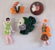 5 brand new Lea Stein style Art Deco ladies brooches