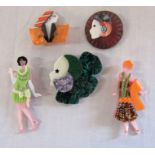 5 brand new Lea Stein style Art Deco ladies brooches