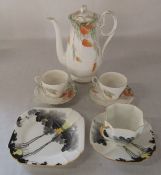 Shelley 'Wisteria' coffee pot with two coffee cups and saucers pattern no 1510 and Shelley 'Sunset